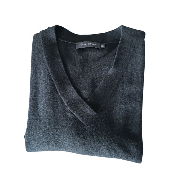 Arch4 x Sharis Baby Goat Cashmere Black V-Neck Pullover One Size - Picture 4 of 5